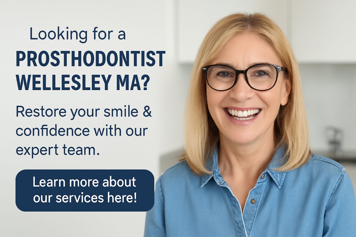 A smiling, confident patient is shaking hands with a prosthodontist in a modern dental office. The prosthodontist is pointing to a digital scan of the patient's teeth on a computer screen. No text on image.