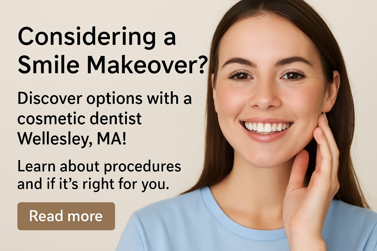A smiling woman in the dentist chair looking at a before and after image of her teeth on a tablet with her cosmetic dentist. No text on the image.